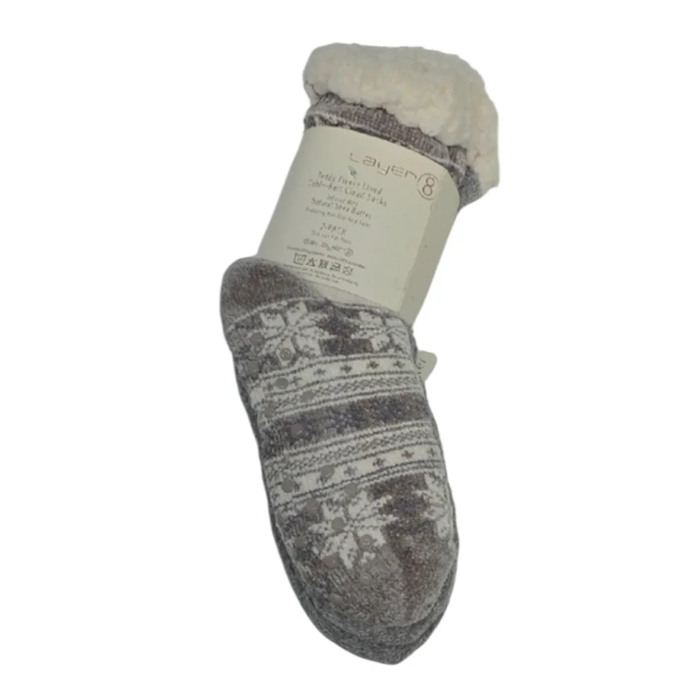 Teddy Fleece Lined Cable-Knit Cloud Socks‎
